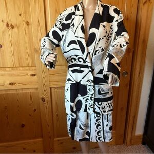 Vintage 80s Ellen Figg Abstract Skirt Suit Blazer Set M Black White Avant Garde